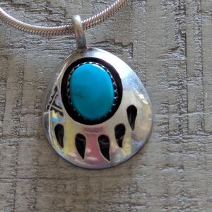 Vintage Native American Navajo Bear Paw Turquoise Pendant